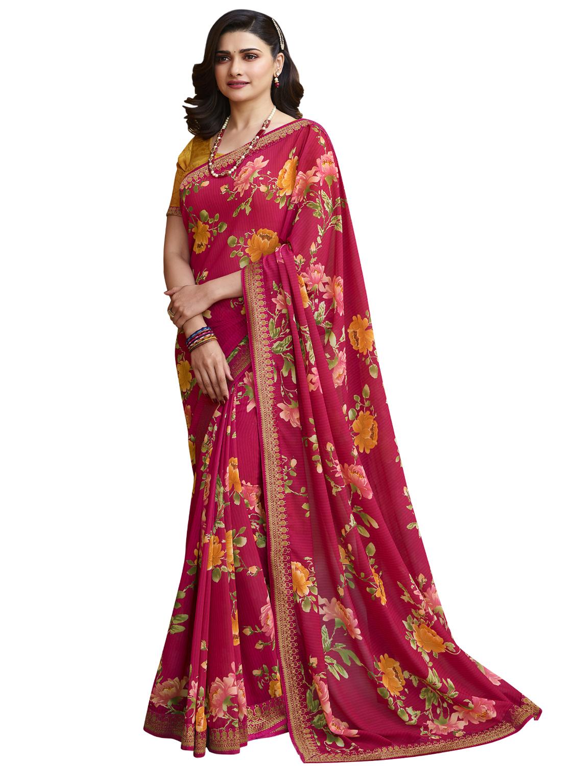 floral printed saree with blouse - 18157064 - Zoom Image - 0