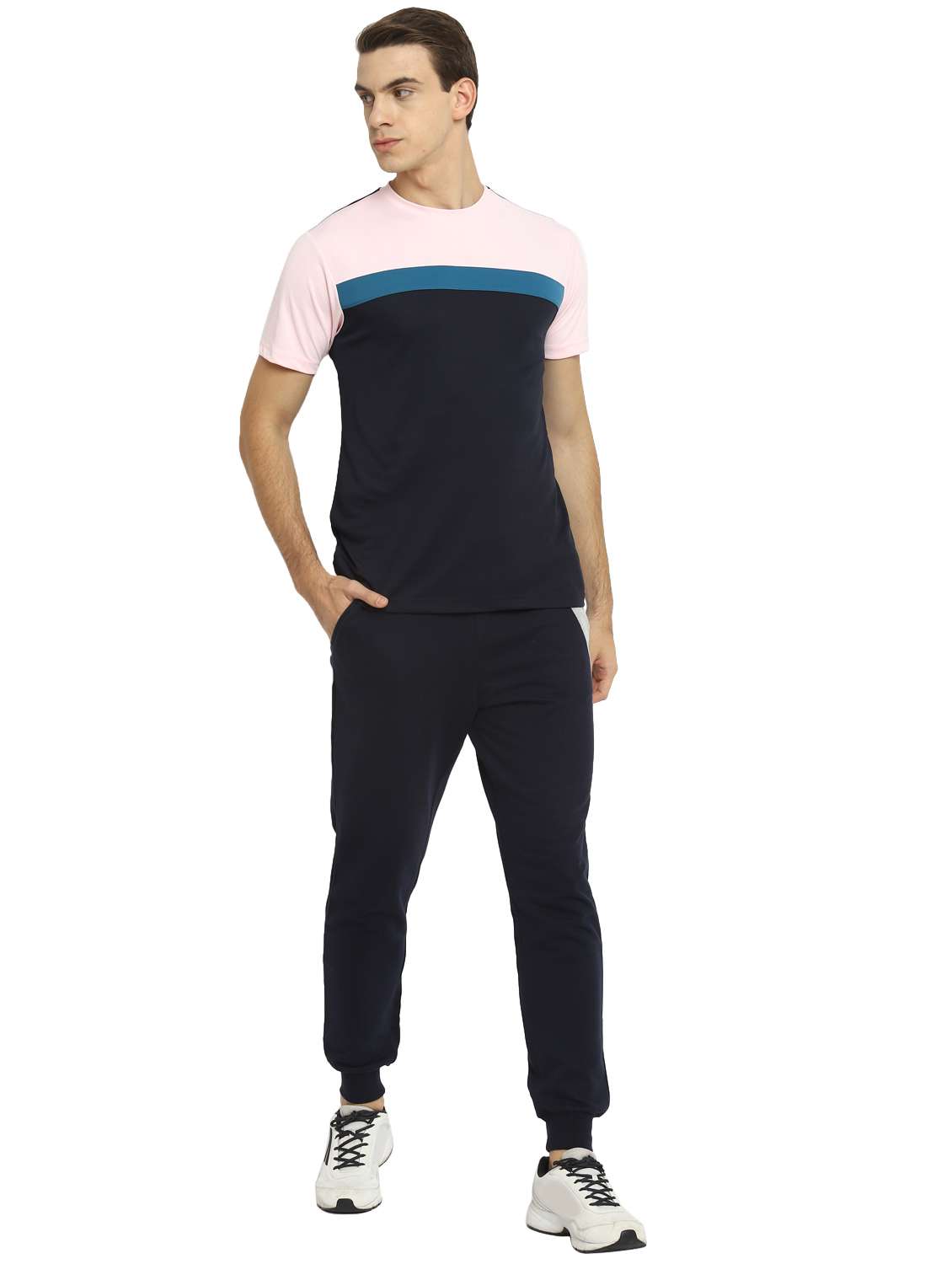 navy blue color-blocked t-shirt - 18158661 -  Standard Image - 1