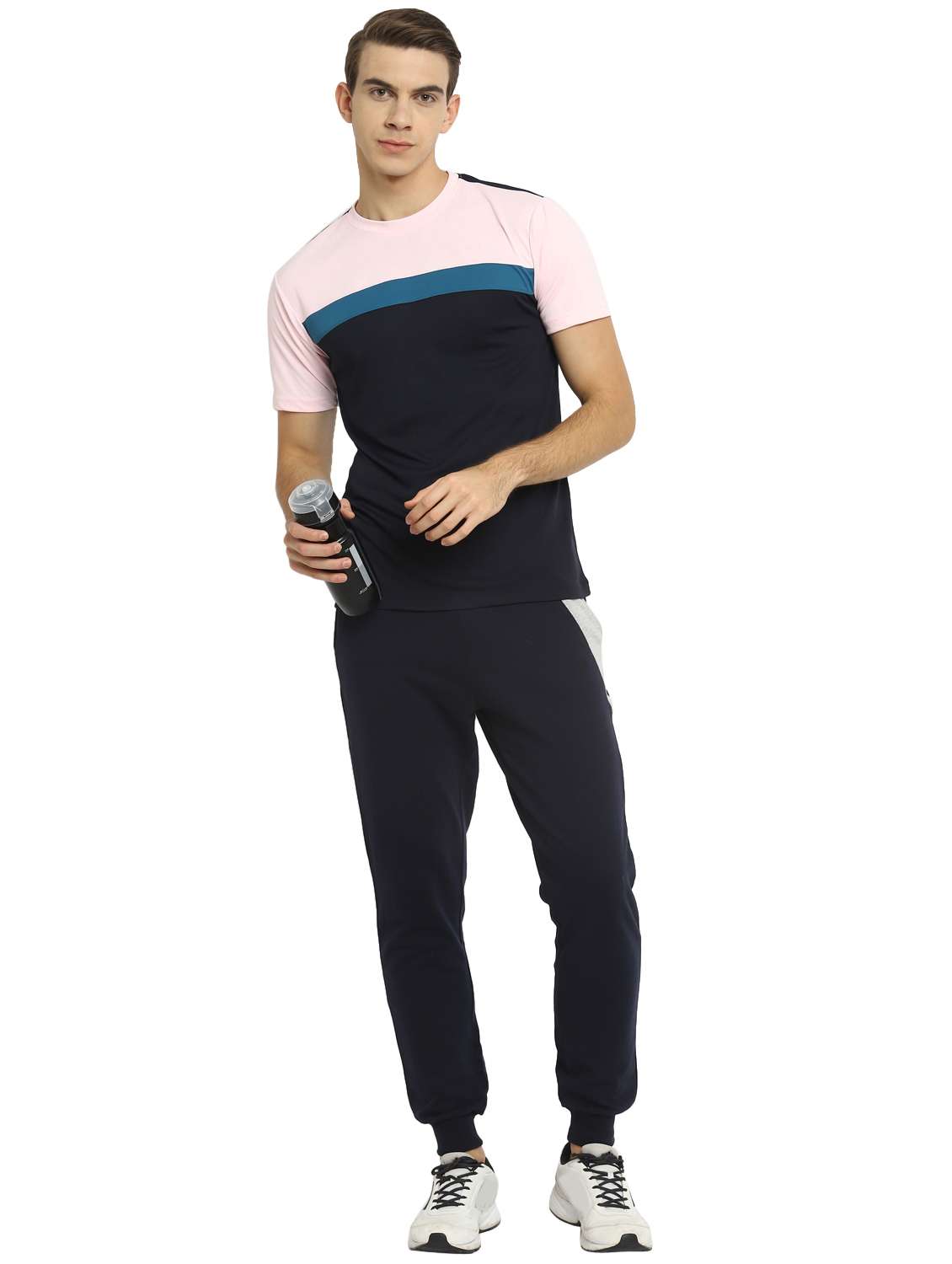 navy blue color-blocked t-shirt - 18158661 -  Standard Image - 4