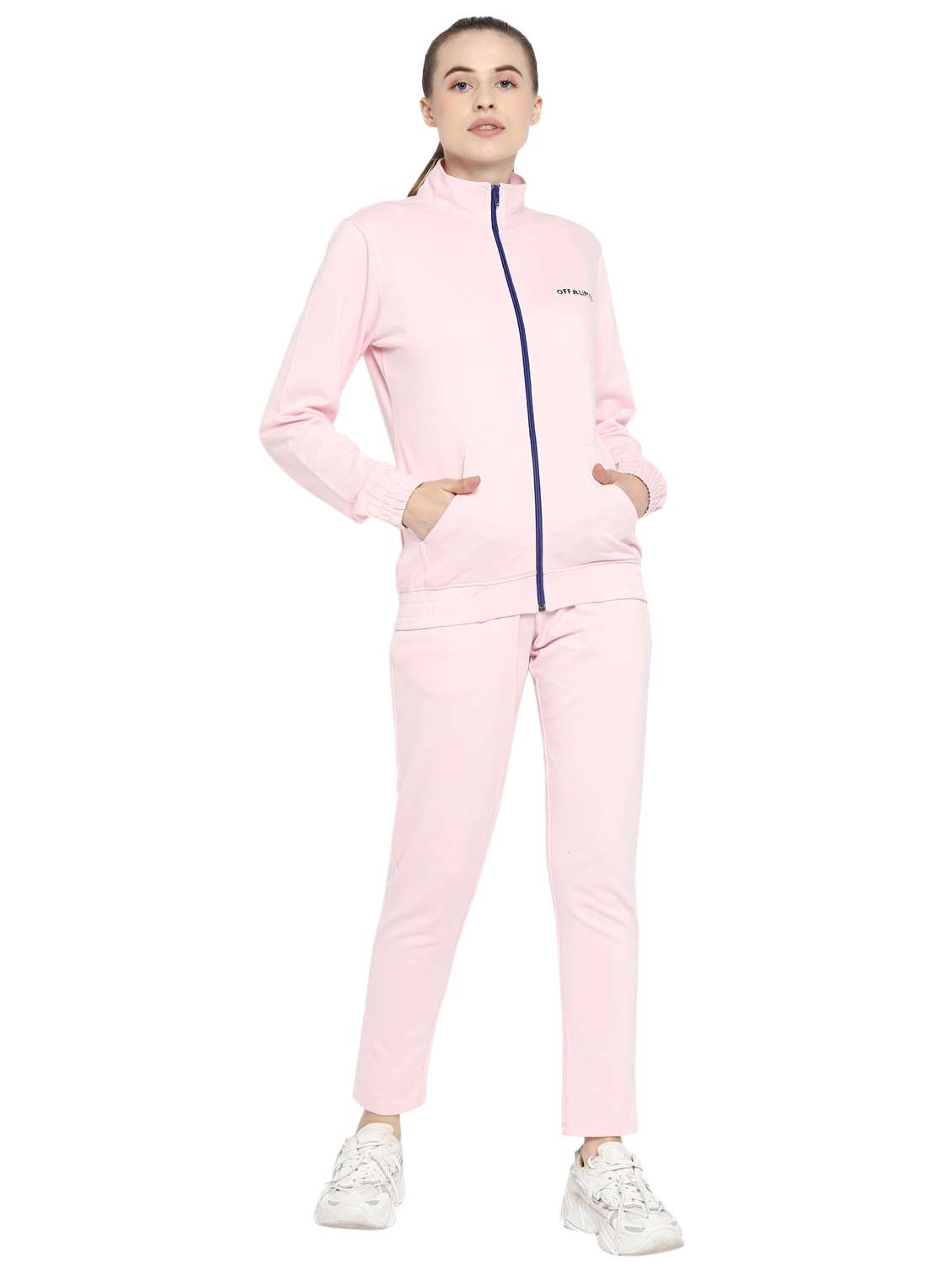 pink solid track pant full length set