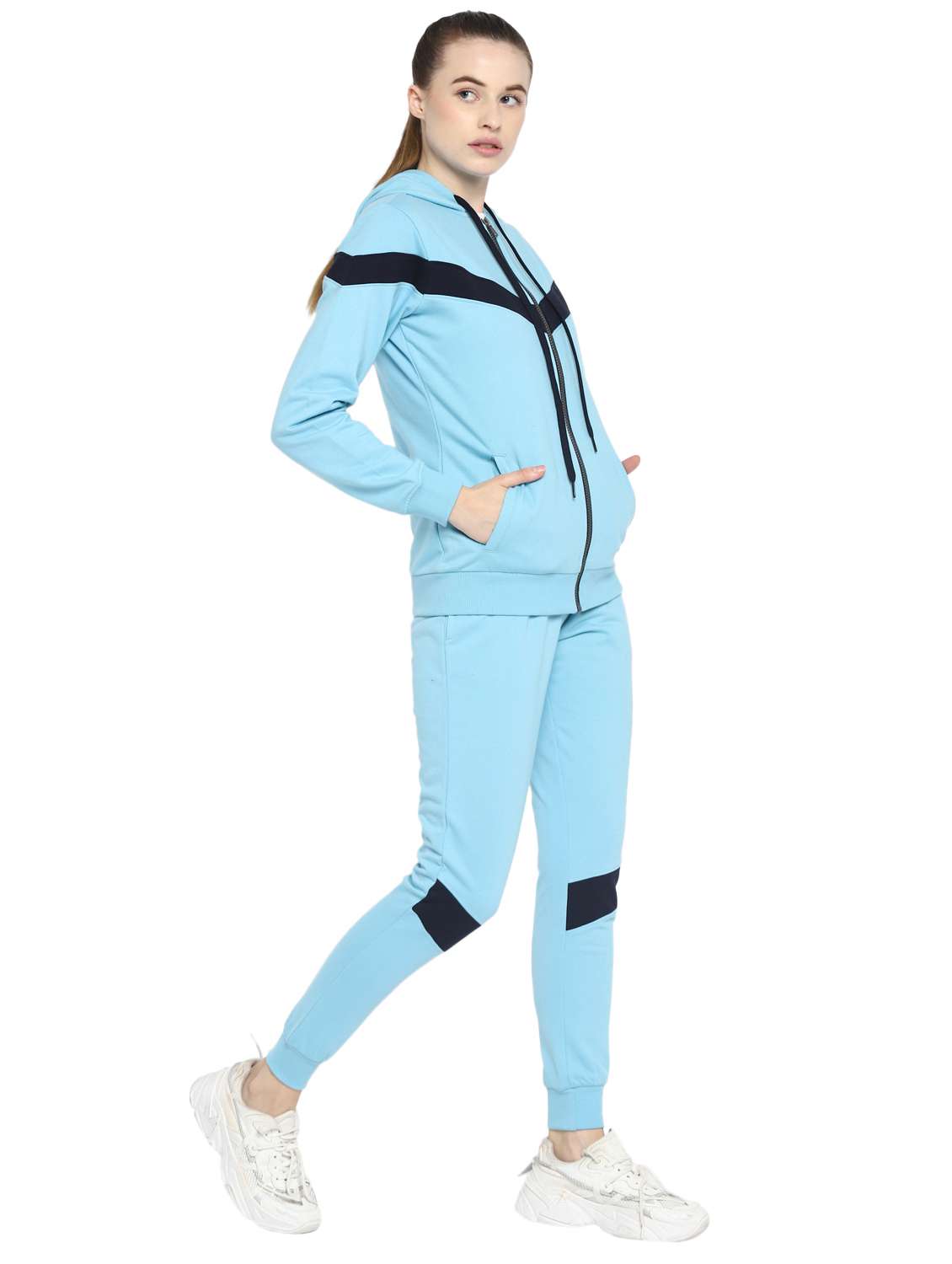 light blue color-blocked track pant full length set - 18159250 -  Standard Image - 1