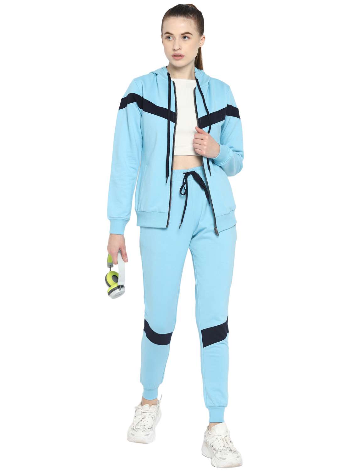 light blue color-blocked track pant full length set - 18159250 -  Standard Image - 4