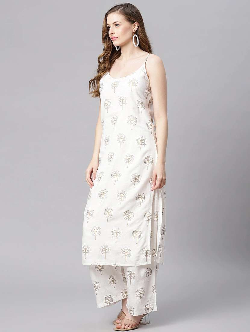 women whte sleeveless kurta palazzo with dupatta set - 18160271 -  Standard Image - 1