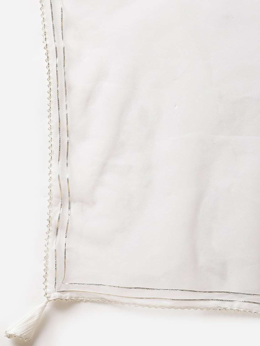 women whte sleeveless kurta palazzo with dupatta set - 18160271 -  Standard Image - 6