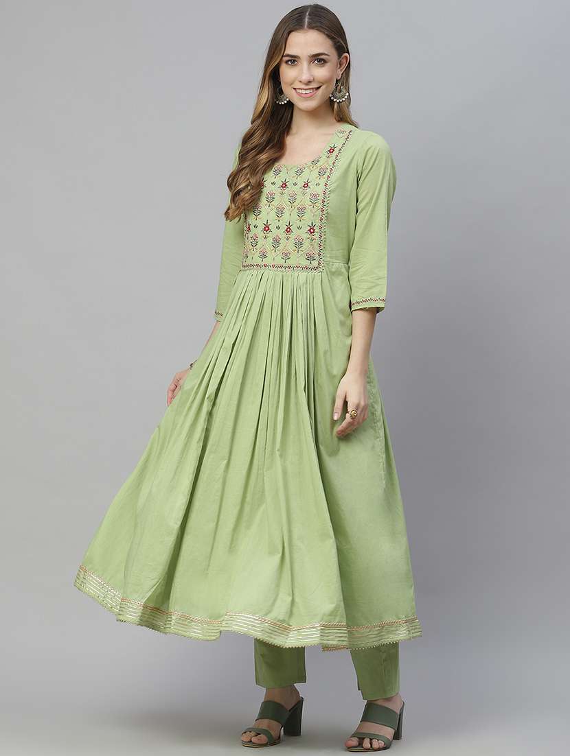 green cotton kurta pant  set