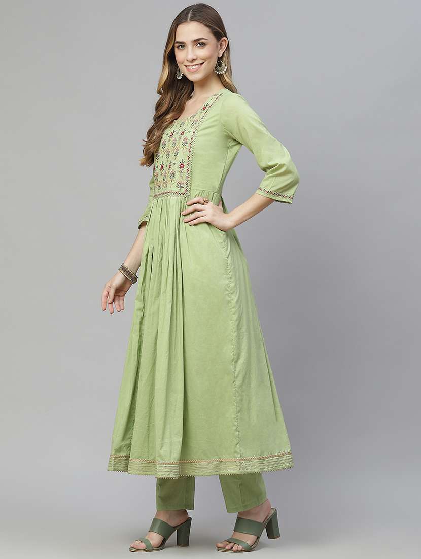 green cotton kurta pant  set - 18160274 -  Standard Image - 1