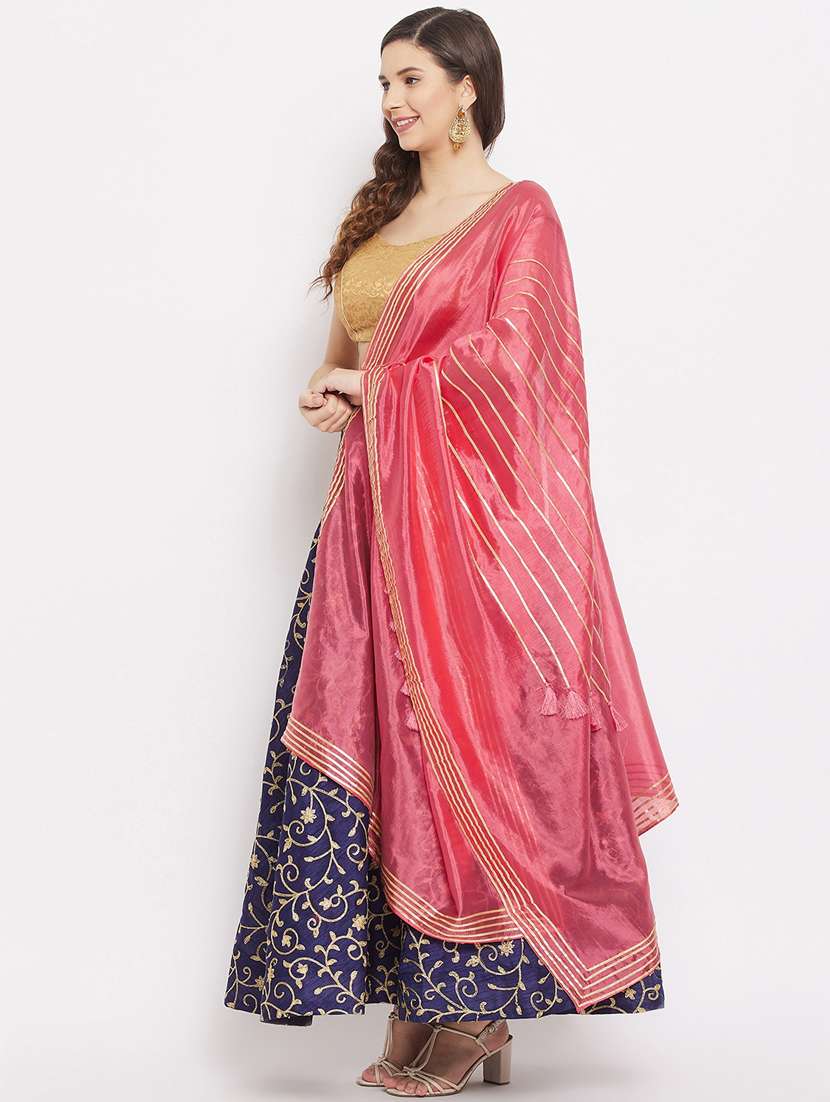 peach silk blend dupatta - 18163365 -  Standard Image - 1