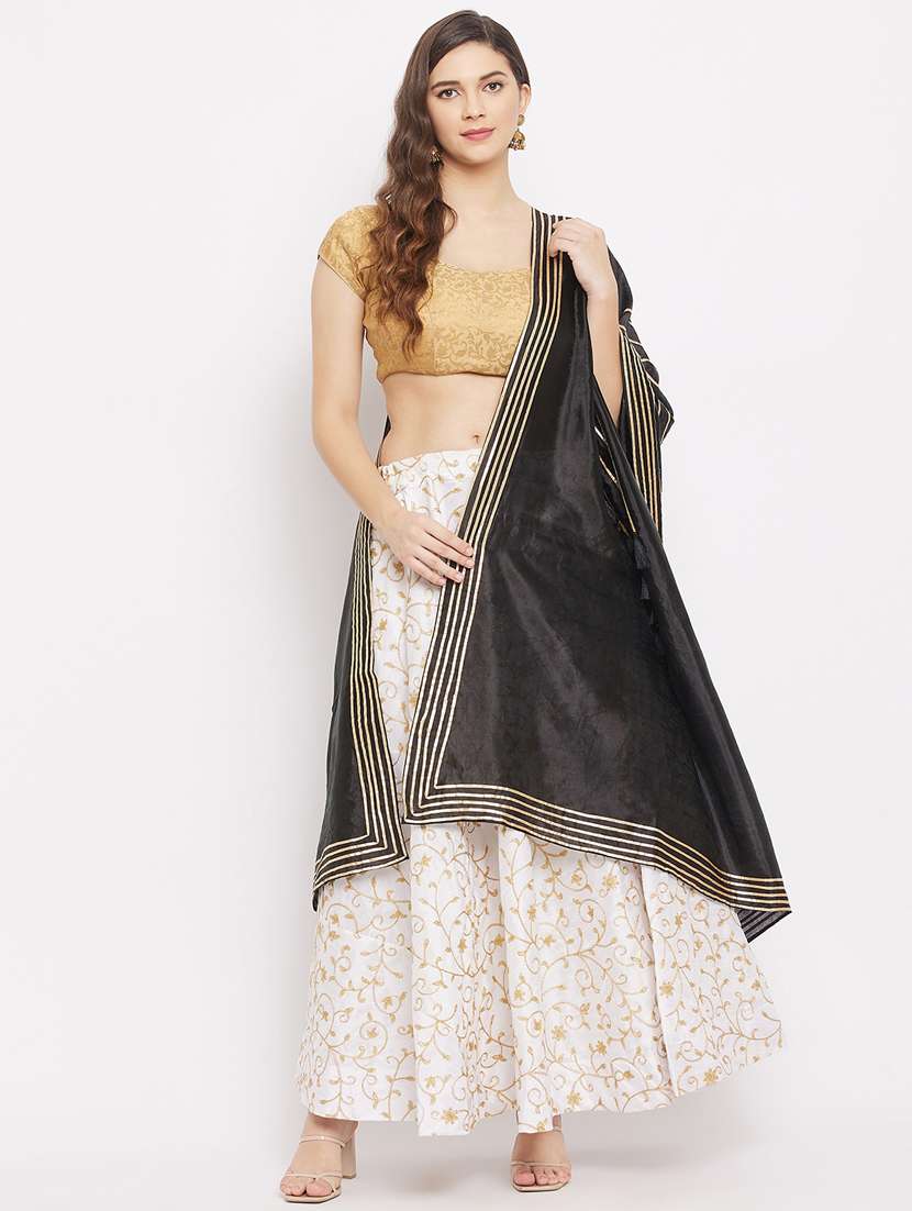 black silk blend dupatta - 18163366 -  Standard Image - 1