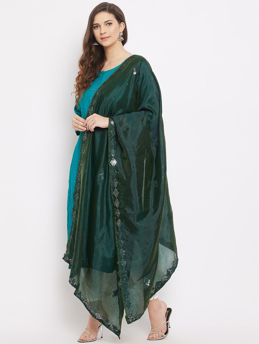 green silk blend dupatta - 18163368 -  Standard Image - 1
