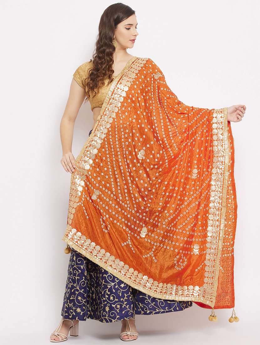orange silk blend dupatta