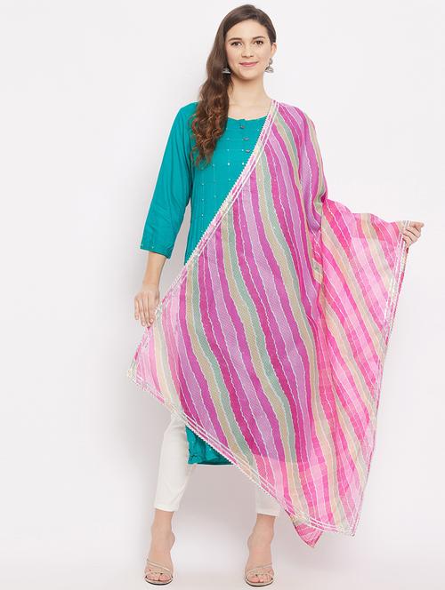 pink leheriya print gota work dupatta - 18163388 -  Standard Image - 0