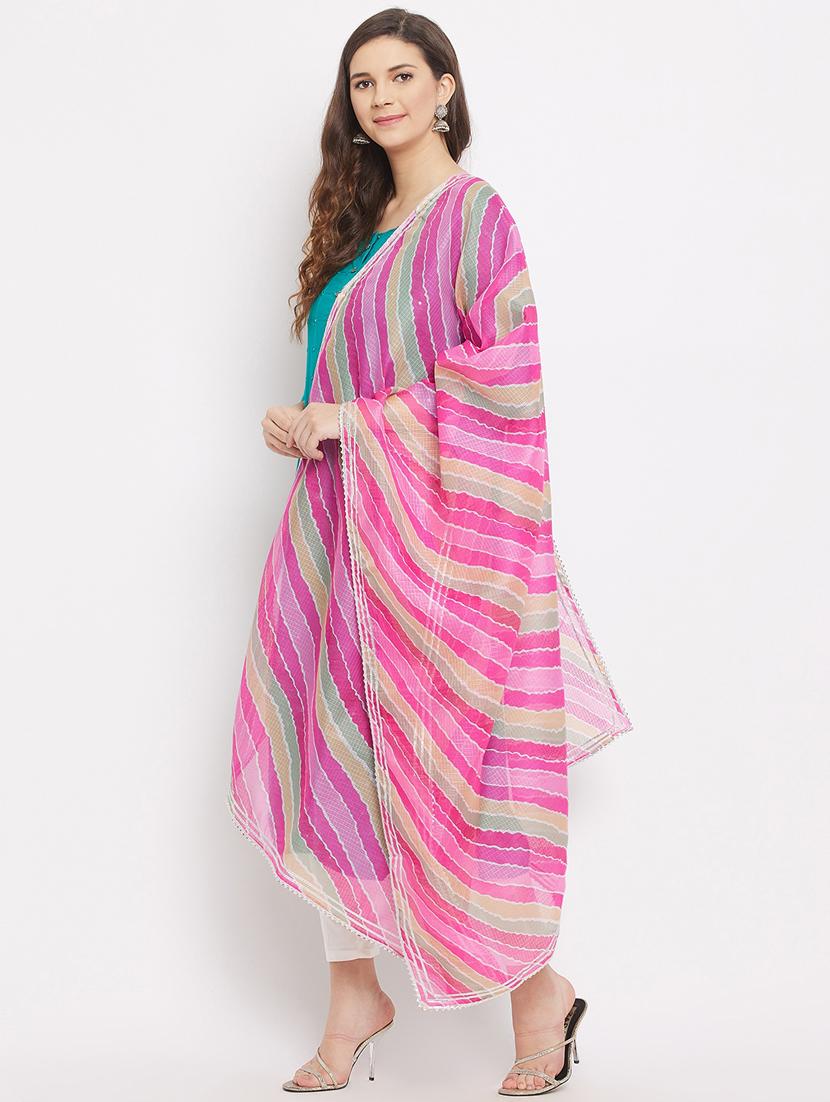 pink leheriya print gota work dupatta - 18163388 -  Standard Image - 1