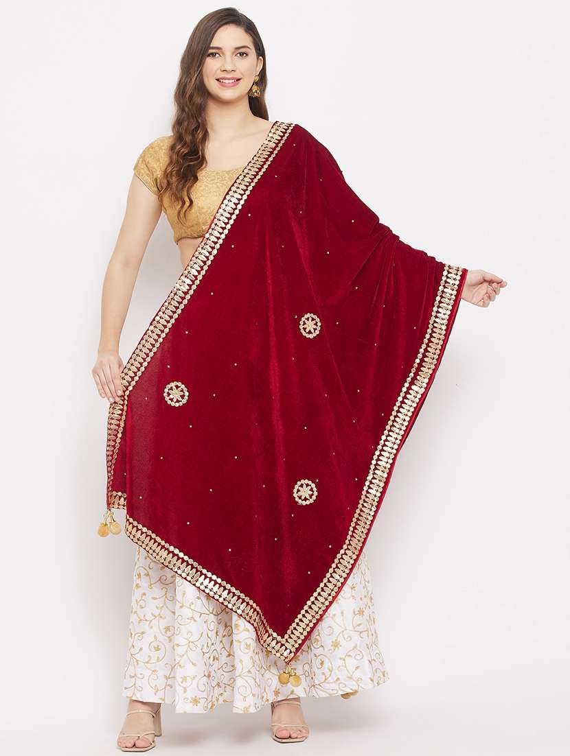 maroon velvet dupatta