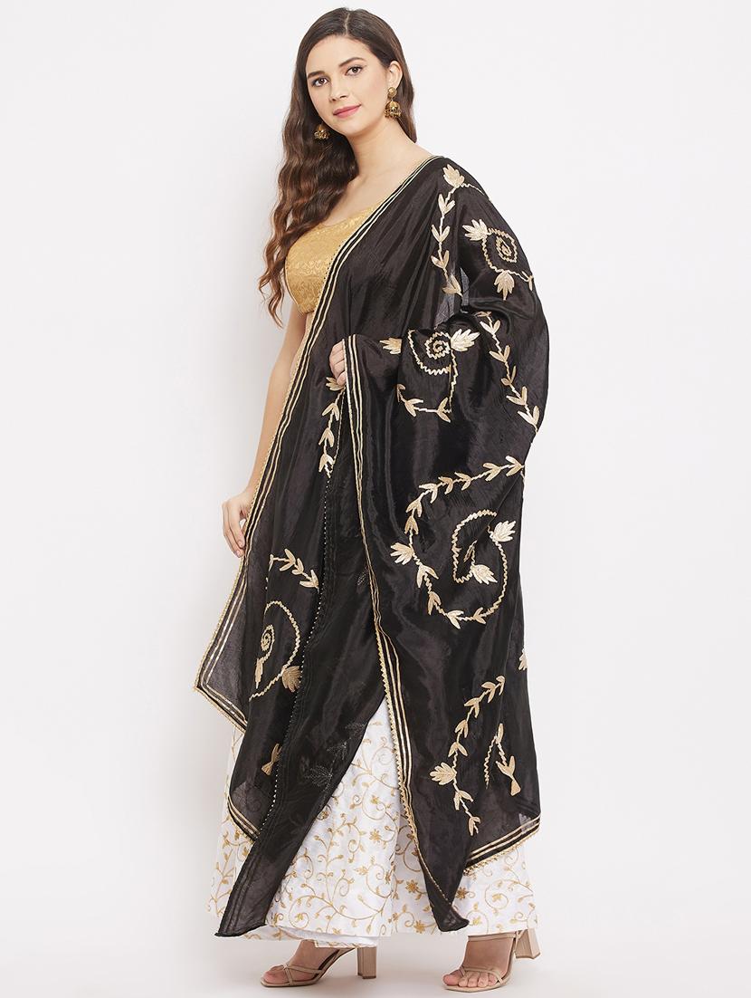 black embroidered gota work dupatta - 18163400 -  Standard Image - 1