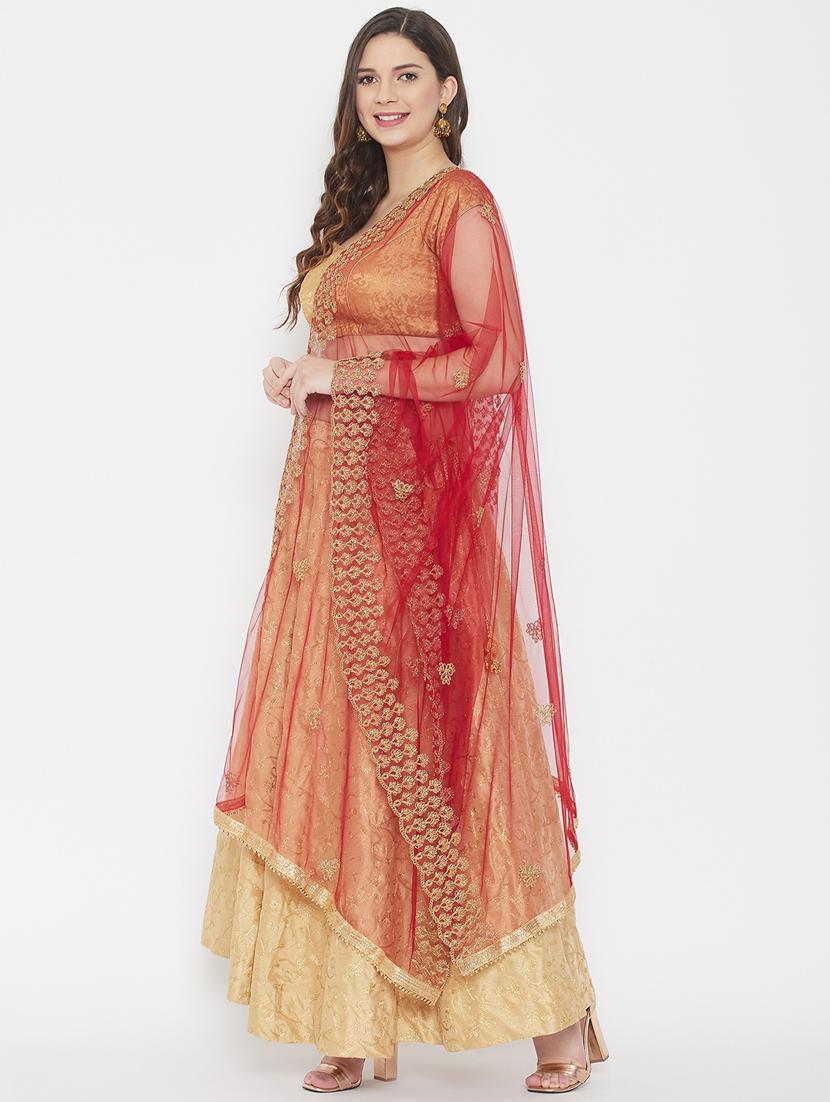 maroon net dupatta - 18163437 -  Standard Image - 1