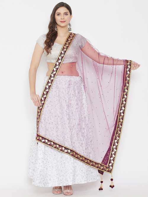 burgundy net dupatta - 18163440 -  Standard Image - 0