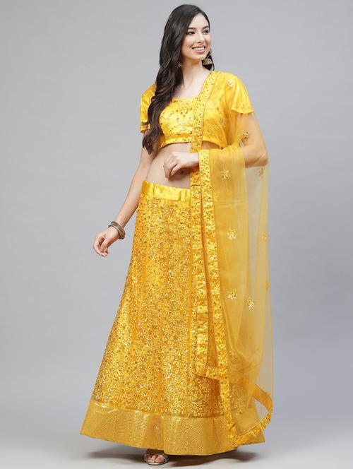 yellow embroidered flared lehenga - 18164573 -  Standard Image - 0