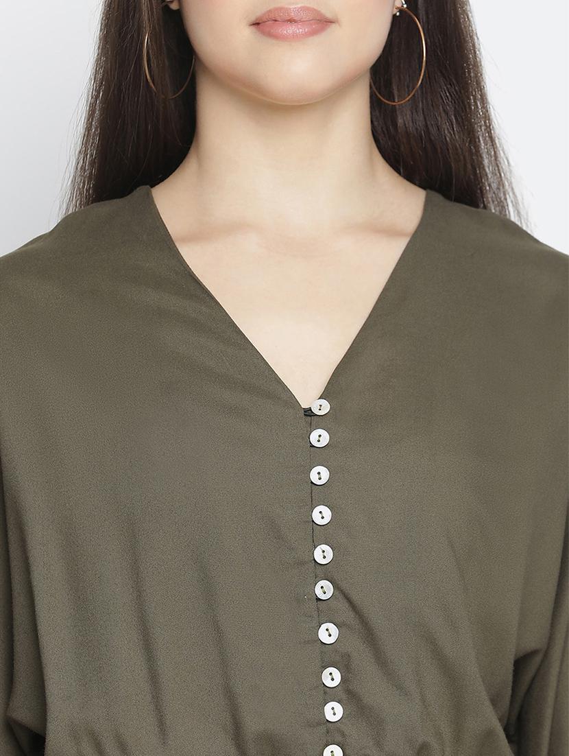 v neck solid full leg jumpsuit - 18164700 - Standard Image - 4