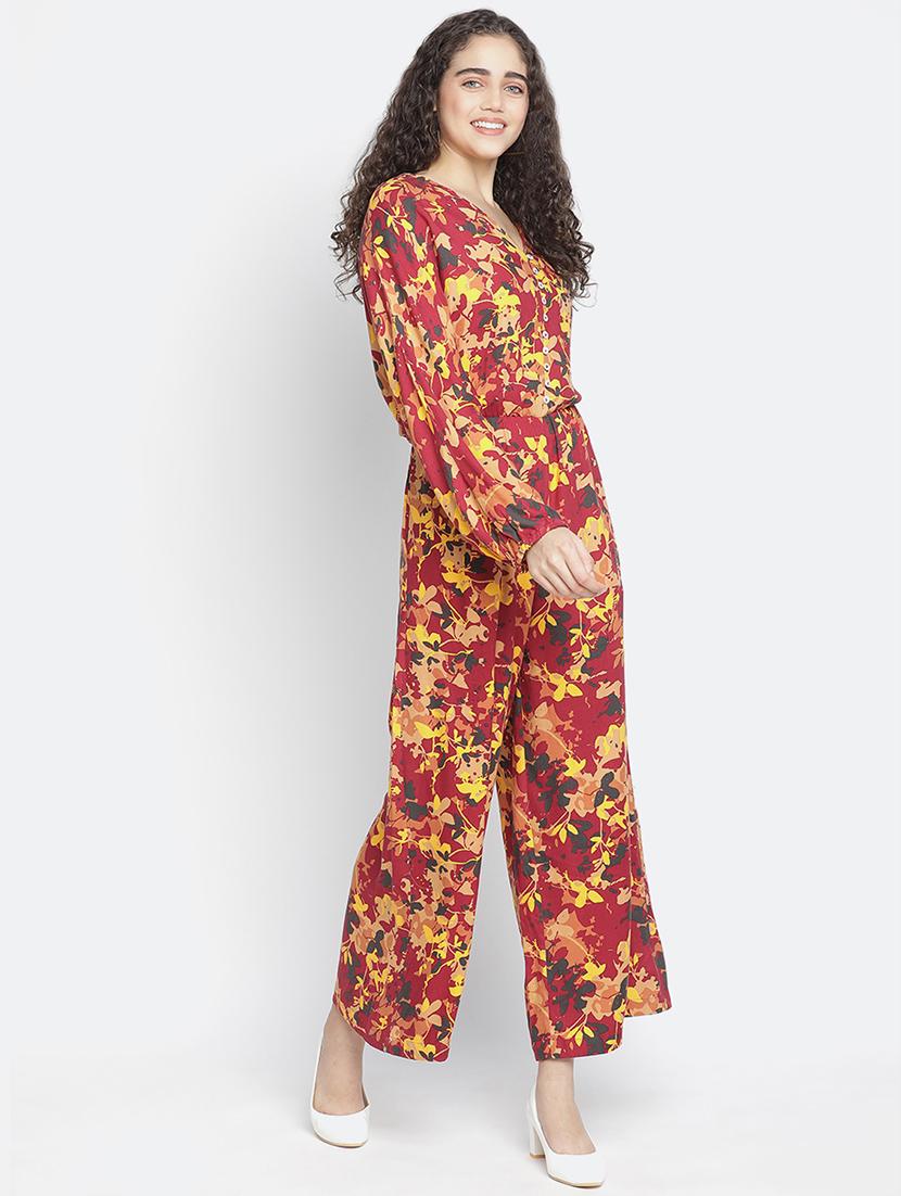 v neck floral full leg jumpsuit - 18164701 -  Standard Image - 1