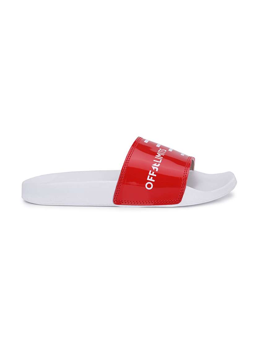 red mesh slides flip flops