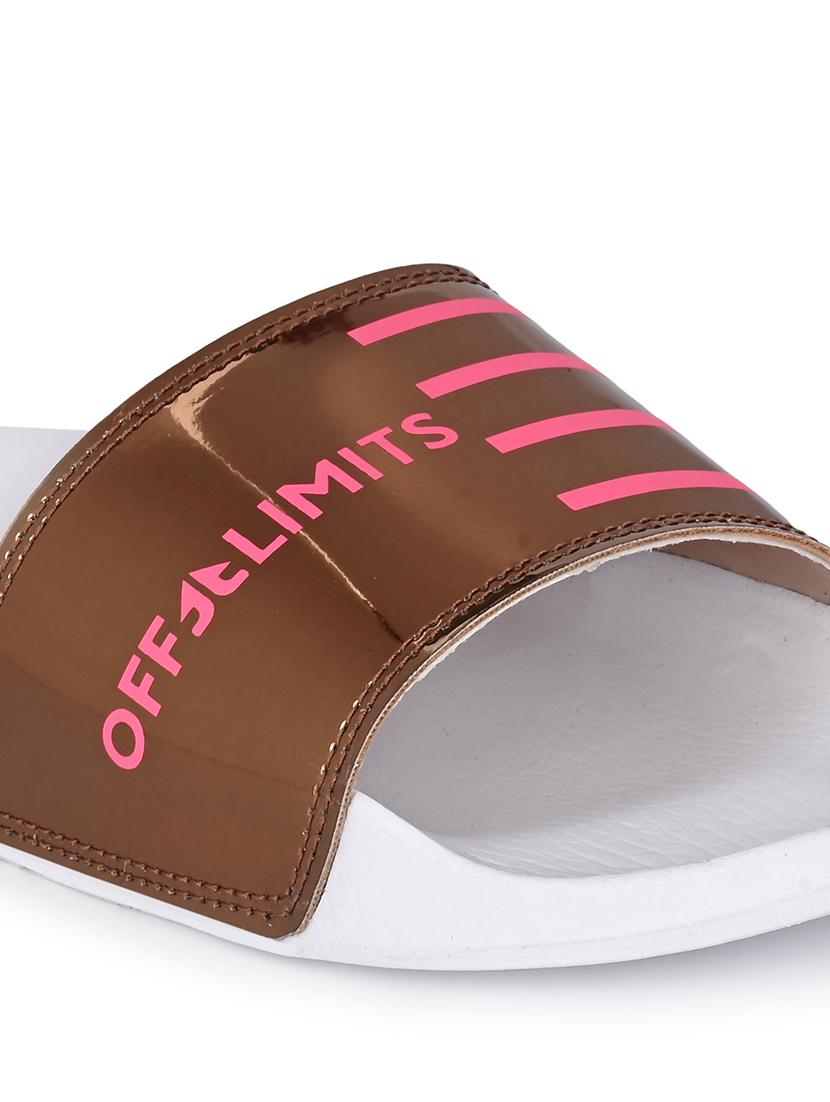 gold mesh slides flip flops - 18169101 - Standard Image - 4