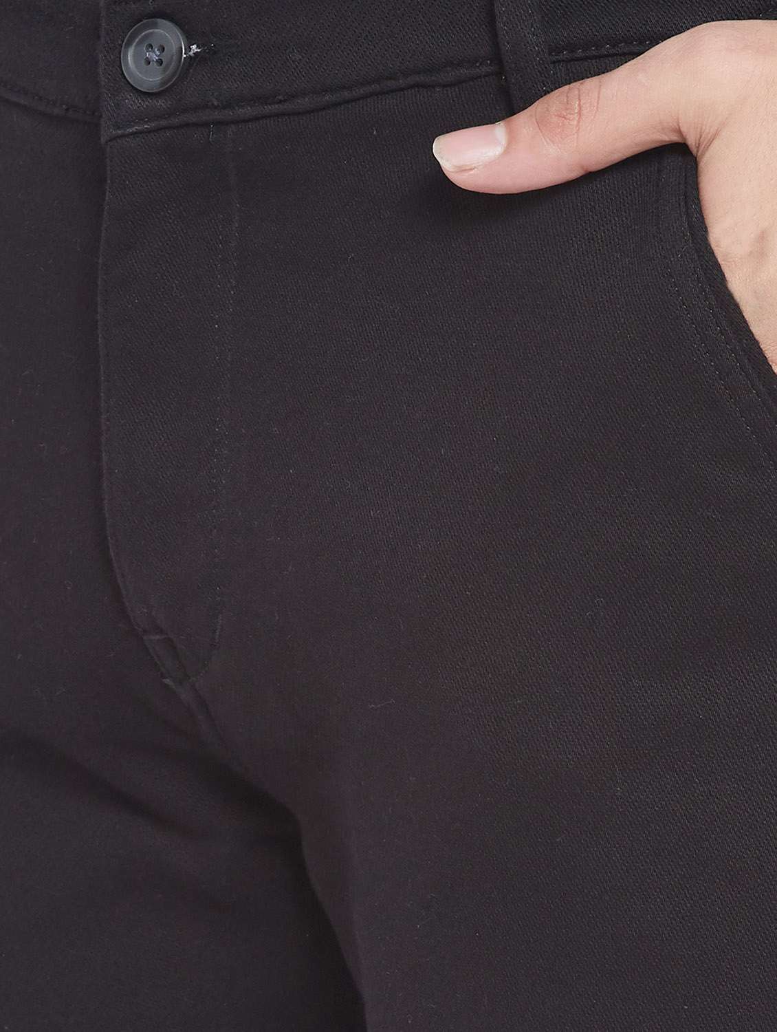 black cotton flat front casual trousers - 18170122 -  Standard Image - 4