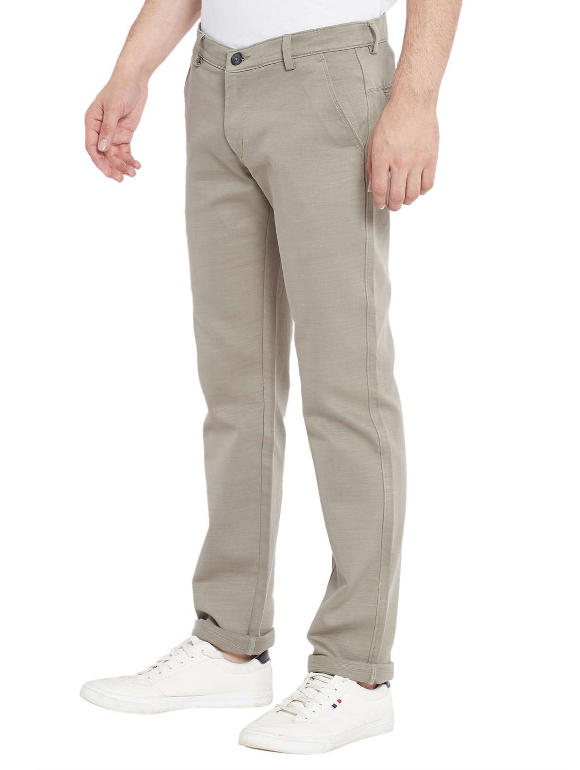 beige cotton flat front casual trousers - 18170128 -  Standard Image - 1