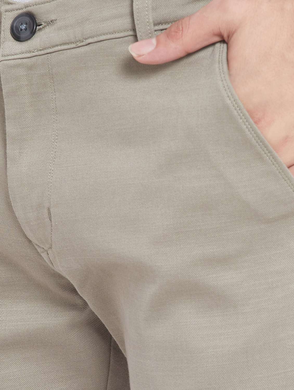 beige cotton flat front casual trousers - 18170128 -  Standard Image - 4