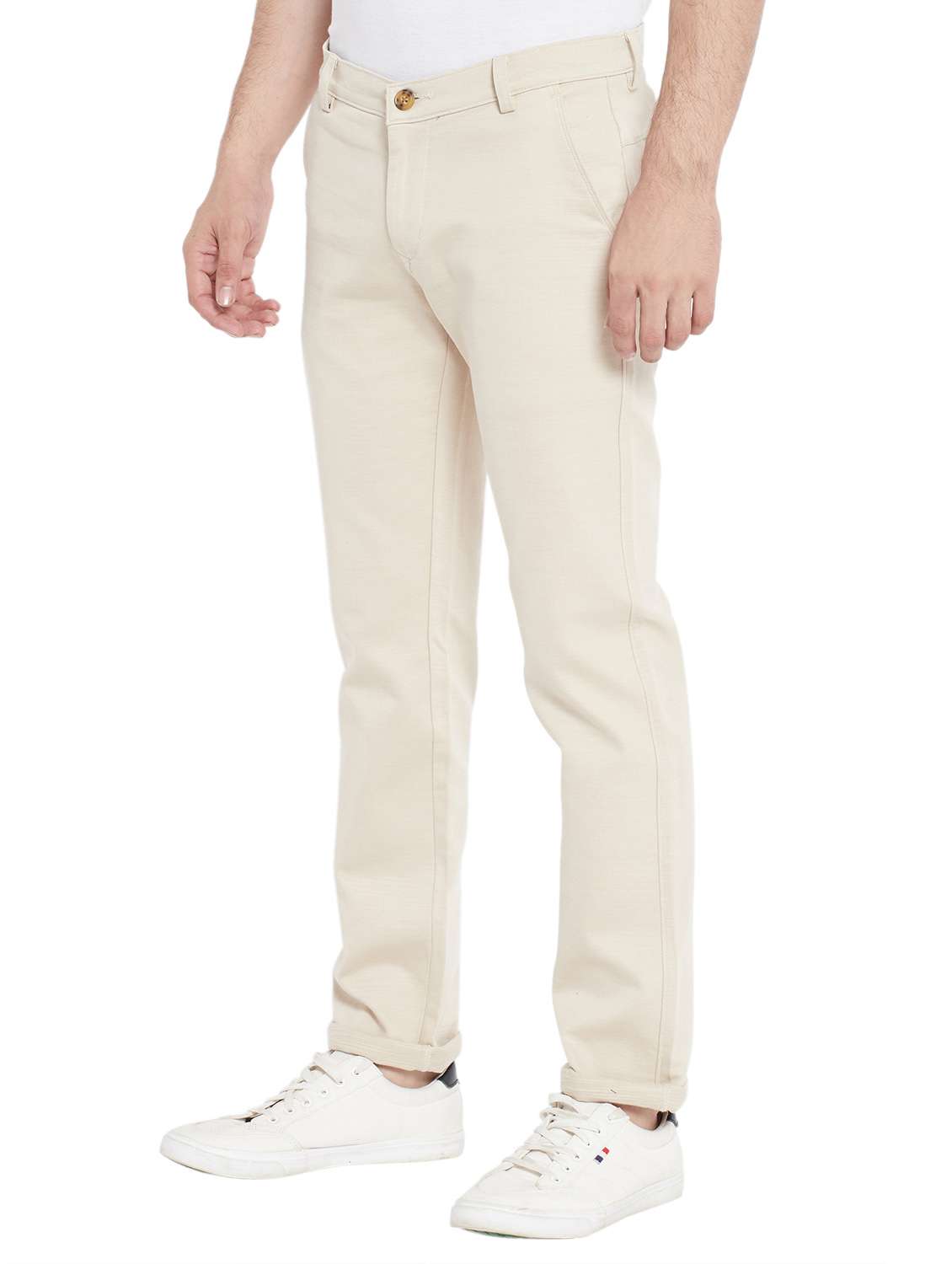 neutral cotton flat front casual trousers - 18170130 -  Standard Image - 1