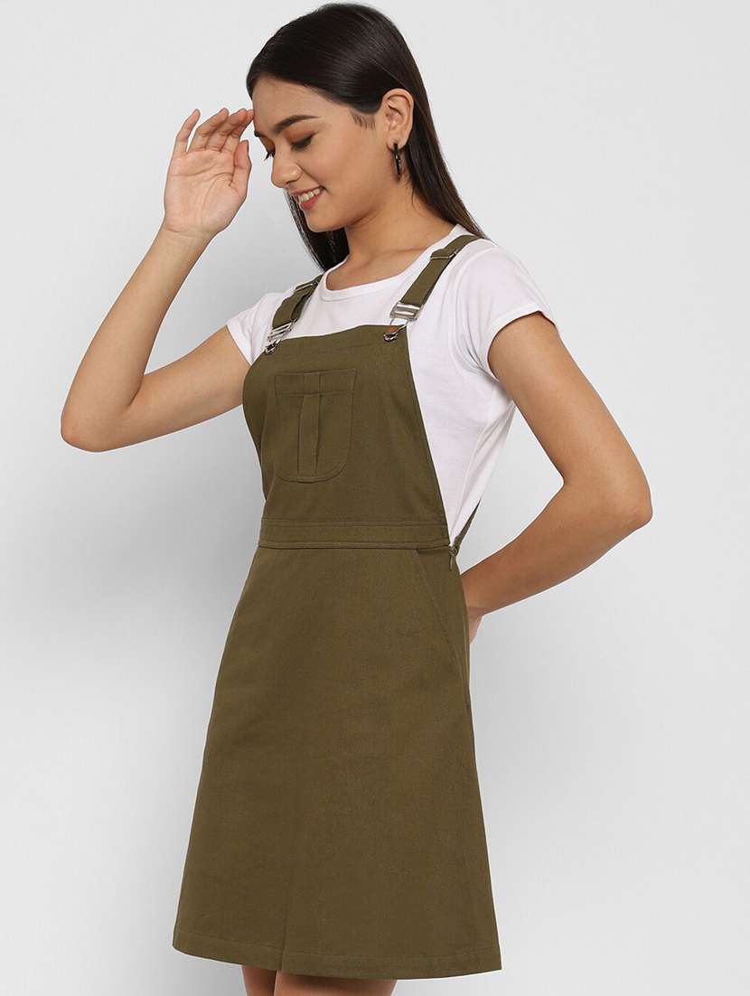 front-pocket solid pinafore dress - 18170379 -  Standard Image - 1