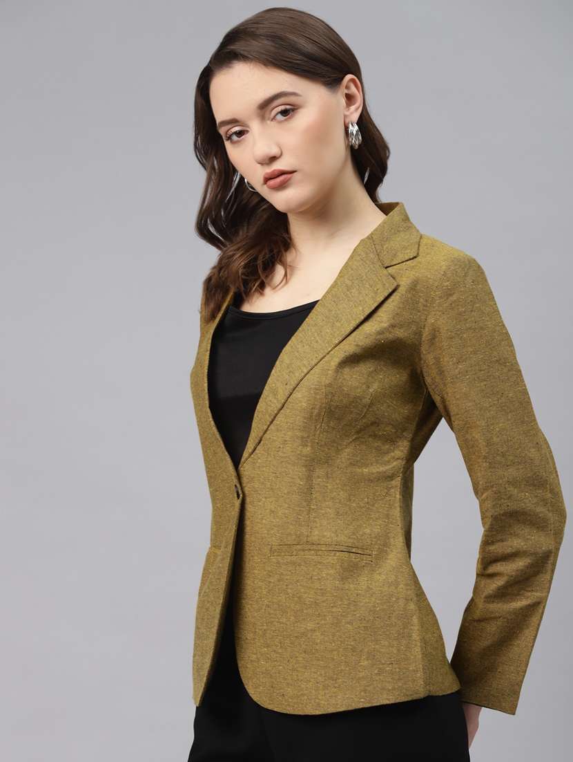 olive solid lapel collar formal blazer - 18171209 - Zoom Image - 0