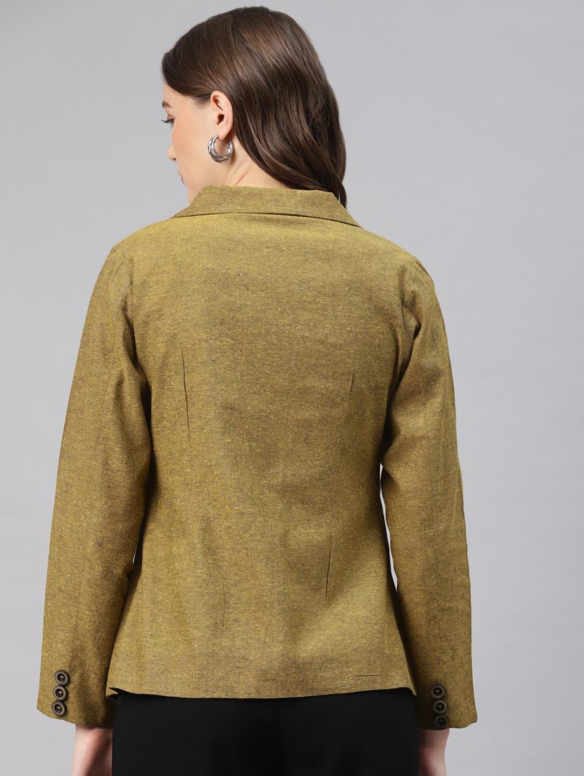 olive solid lapel collar formal blazer - 18171209 - Standard Image - 1