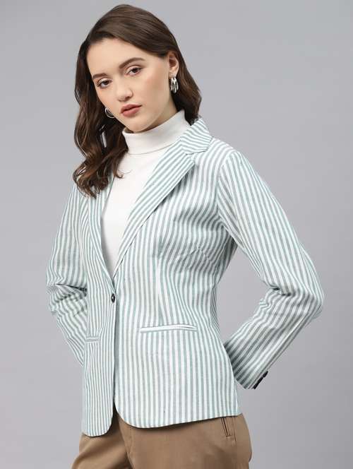 sea green striped formal blazer - 18171210 -  Standard Image - 0