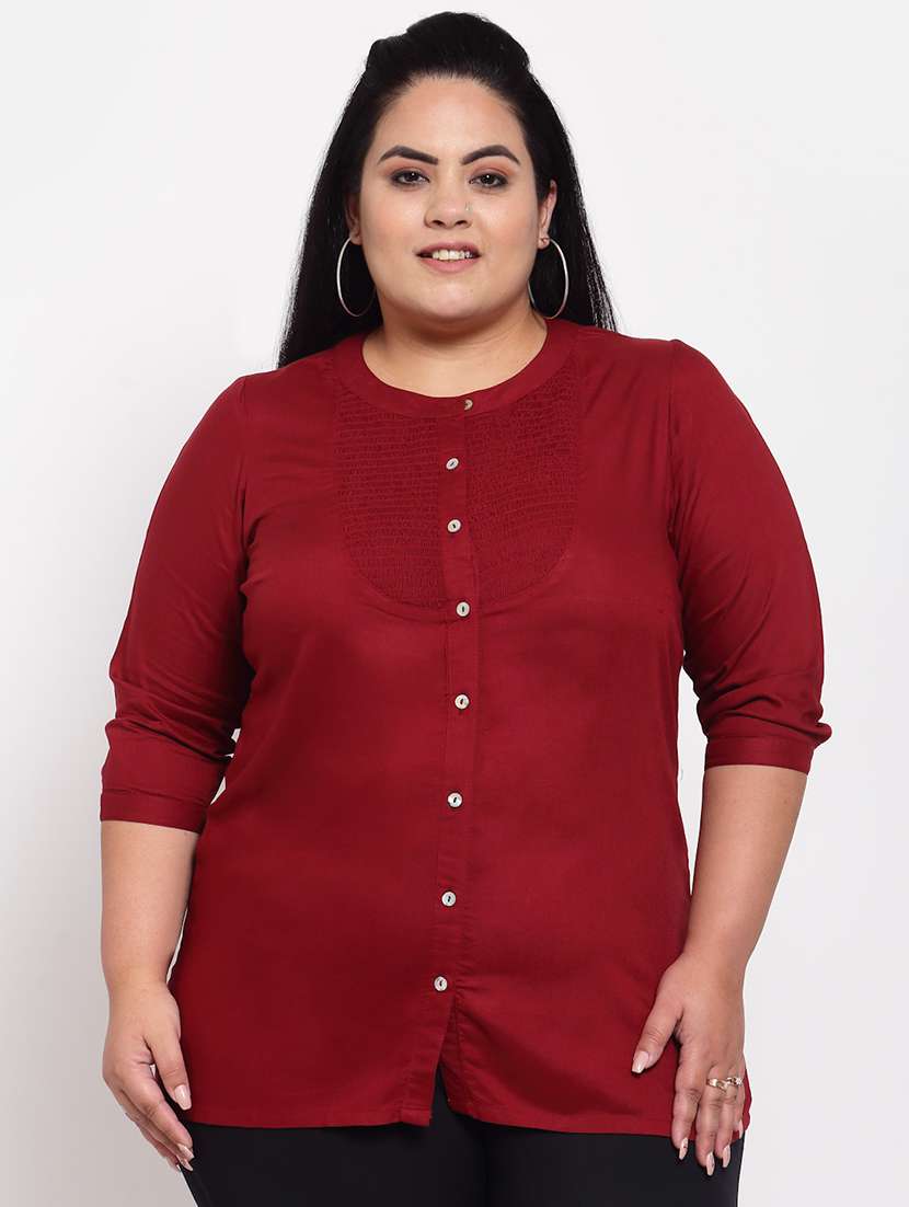 maroon solid regular top