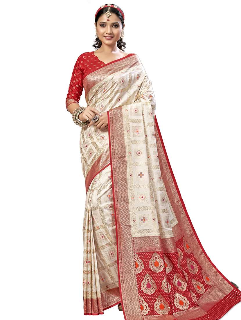 white silk patola saree with blouse