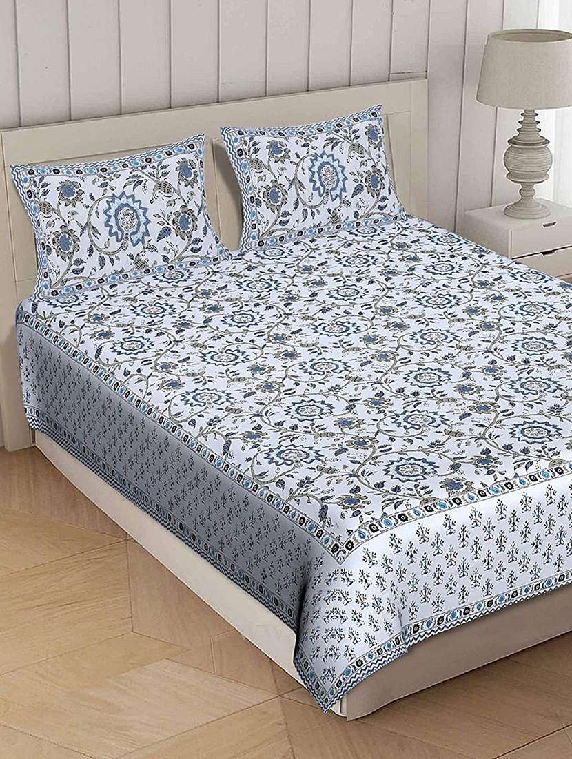 brask india 300 thread count cotton double king size bedsheet with pillow covers (bedsheet size 100 x 108 inch) (blue) - 18172499 -  Standard Image - 1