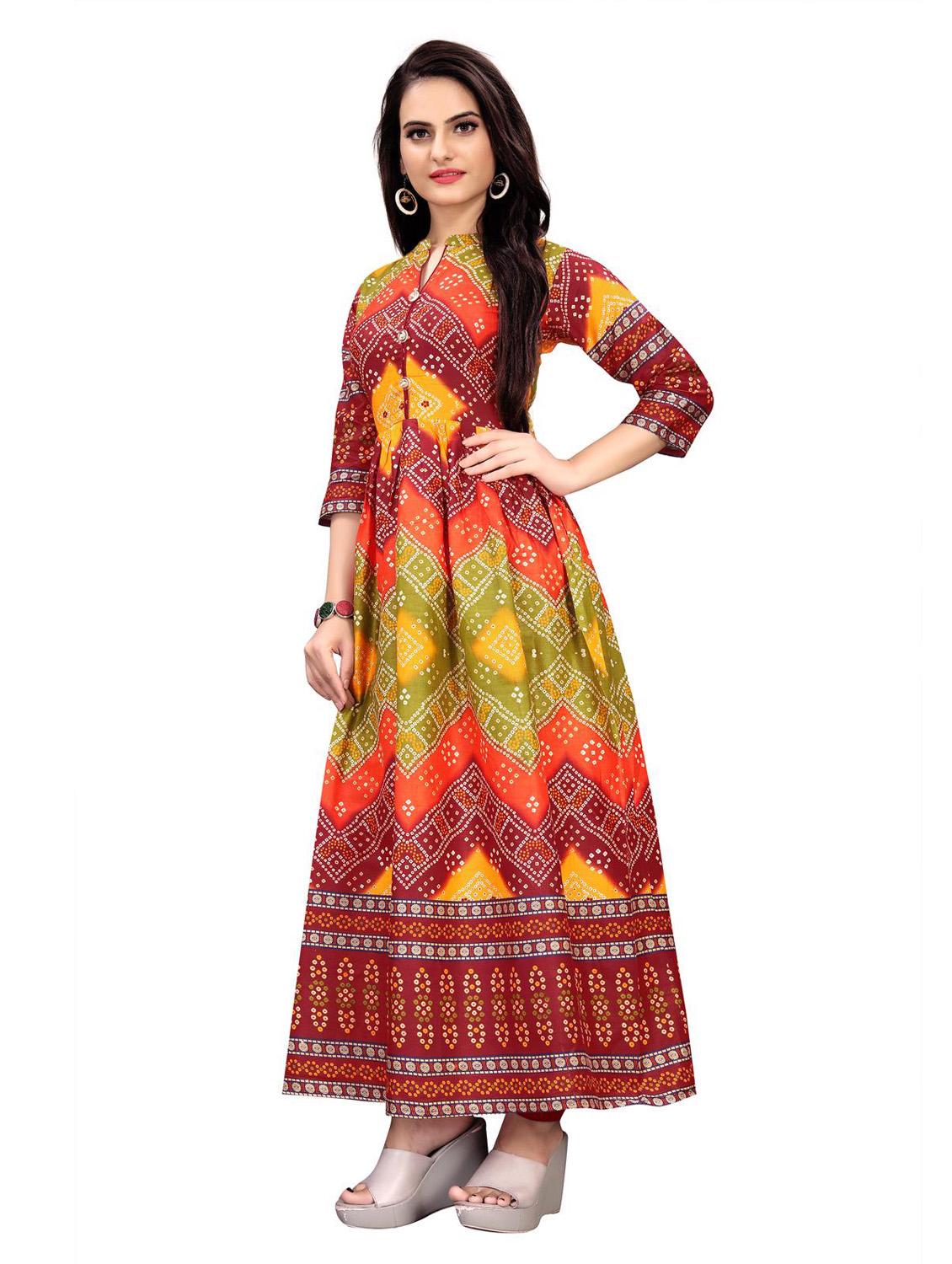 printed rayon fit & flare gown - 18176153 - Standard Image - 1