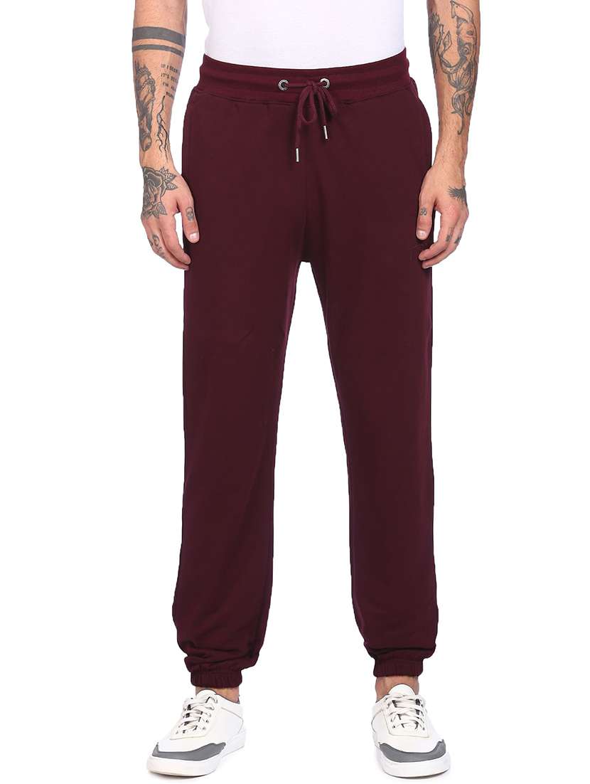 brown solid full length track pant