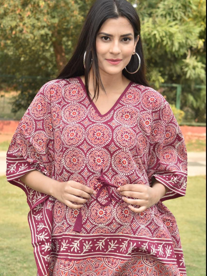 exclusive hand block printed kaftan - 18178156 - Standard Image - 1