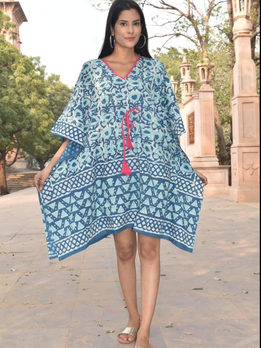 exclusive hand block printed kaftan - 18178170 - Standard Image - 1