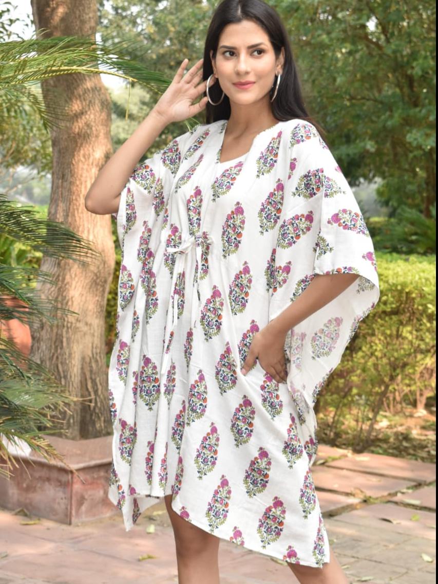exclusive hand block printed kaftan - 18178171 - Standard Image - 1