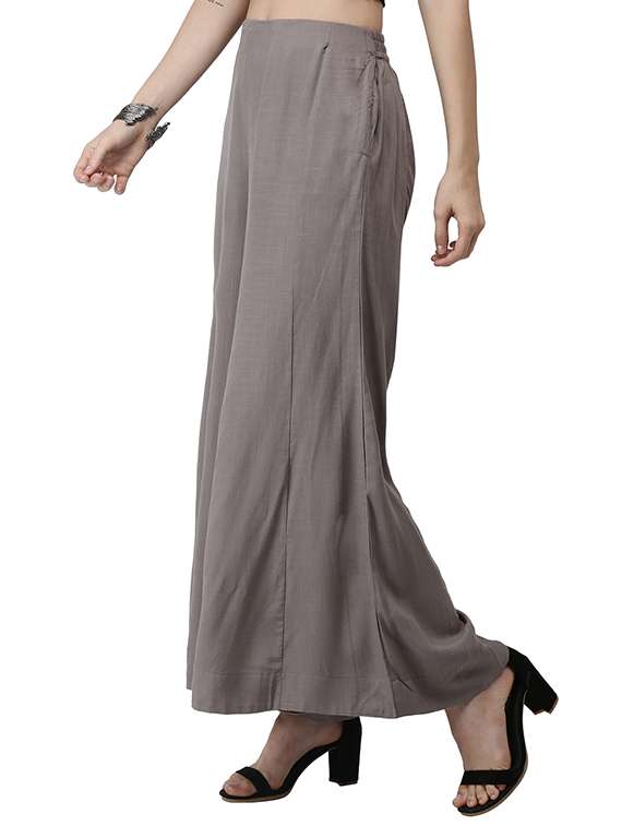 grey rayon flared palazzo - 18178654 -  Standard Image - 1