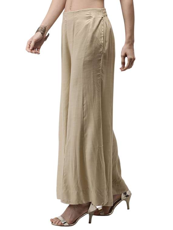 beige solid flared palazzo - 18178655 -  Standard Image - 1