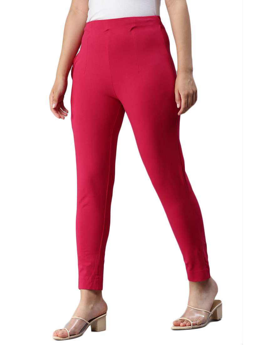 pink cotton straight tapered pant - 18178797 -  Standard Image - 1