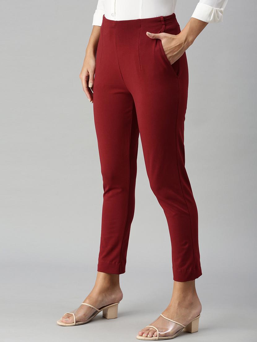 red cotton straight tapered pant - 18178800 - Standard Image - 1