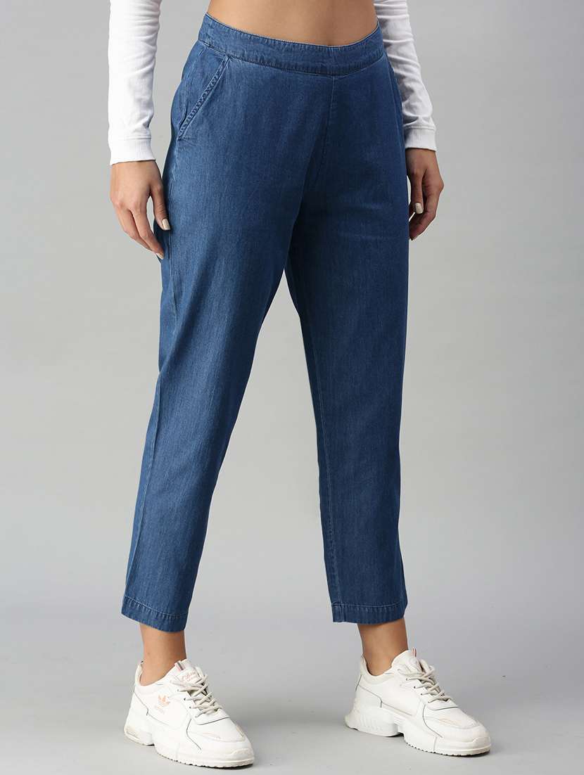 blue cotton flat front trouser - 18178806 - Standard Image - 1