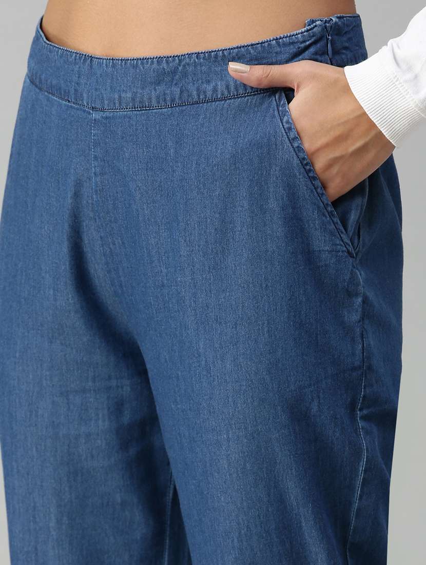 blue cotton flat front trouser - 18178806 - Standard Image - 4