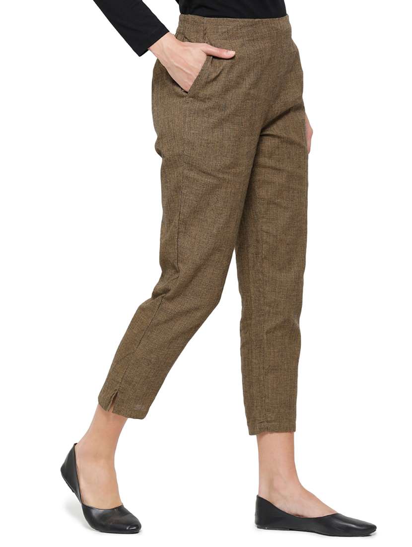 brown cotton straight tapered pant - 18178807 -  Standard Image - 1