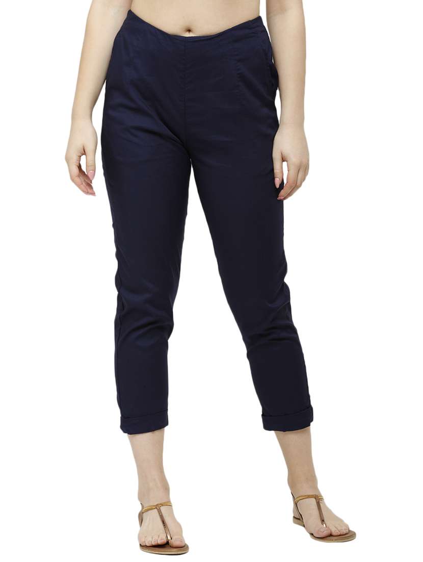 navy blue viscose straight tapered pant