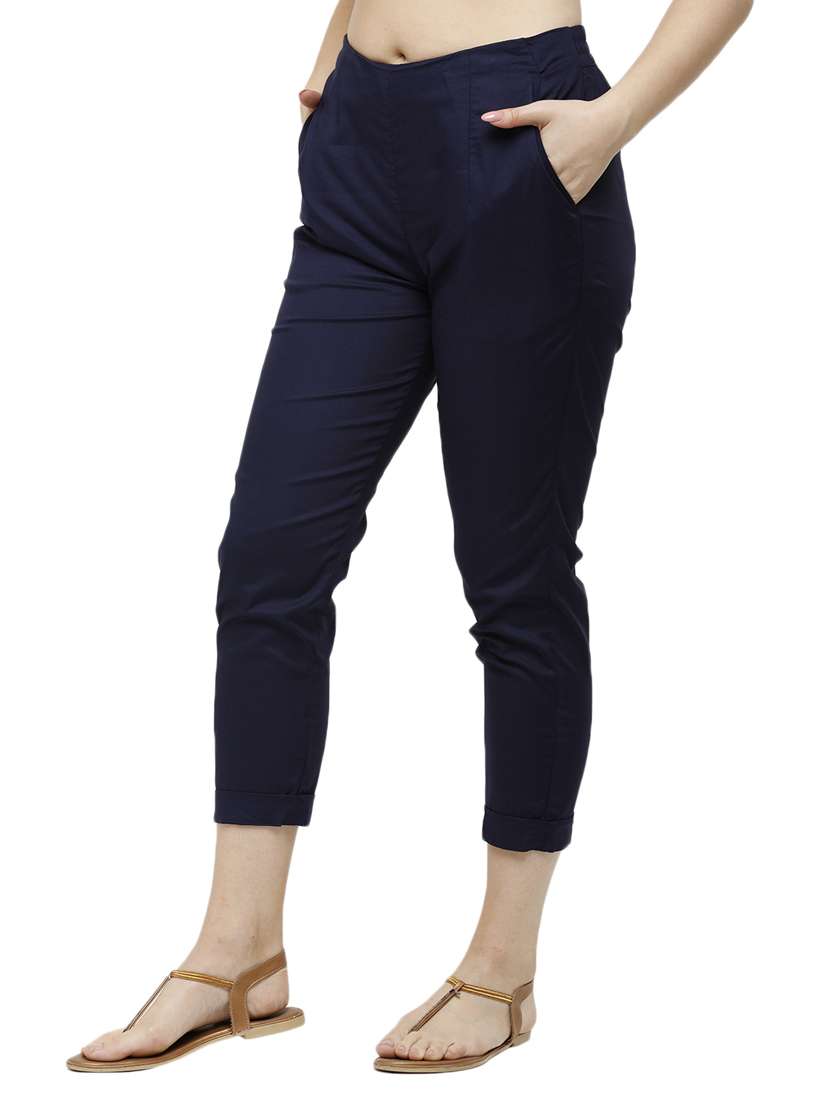 navy blue viscose straight tapered pant - 18178818 -  Standard Image - 1
